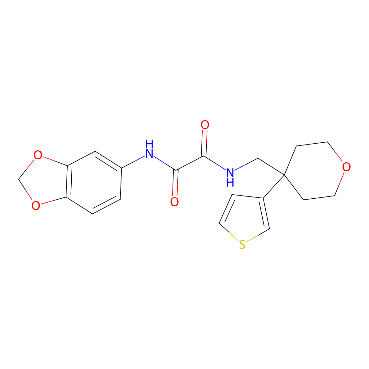 N-(2H-1,3-benzodioxol-5-yl)-N'-{[4-(thiophen-3-yl)oxan-4-yl]methyl}ethanediamide molecular structure, CAS 2319836-33-2