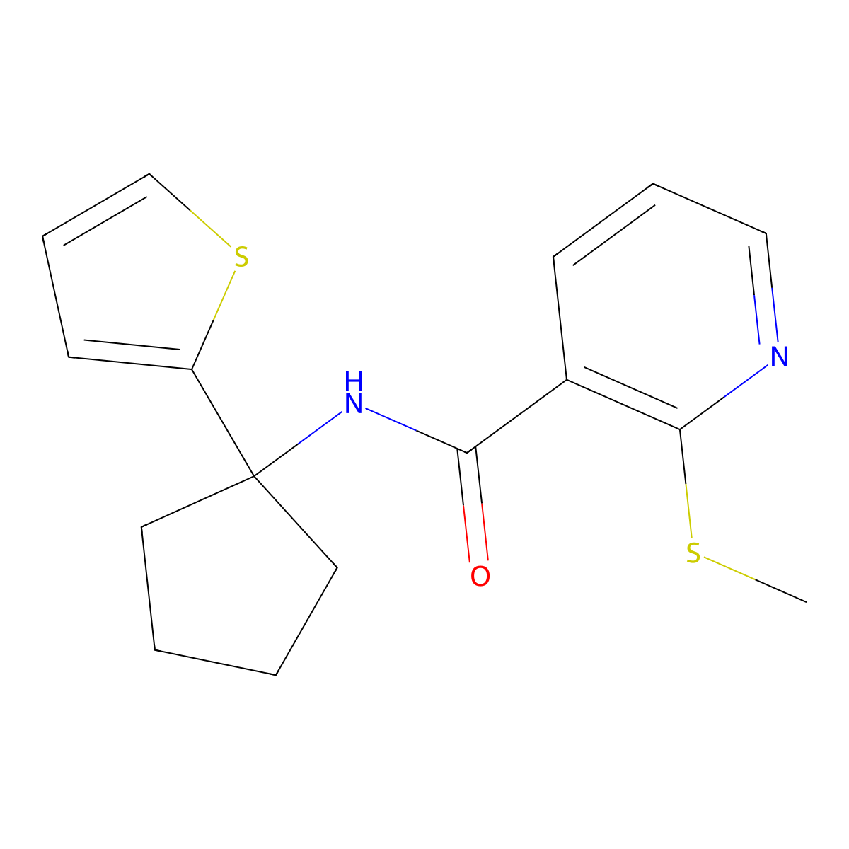 2-(methylthio)-N-(1-(thiophen-2-yl)cyclopentyl)nicotinamide molecular structure, CAS 2319836-35-4
