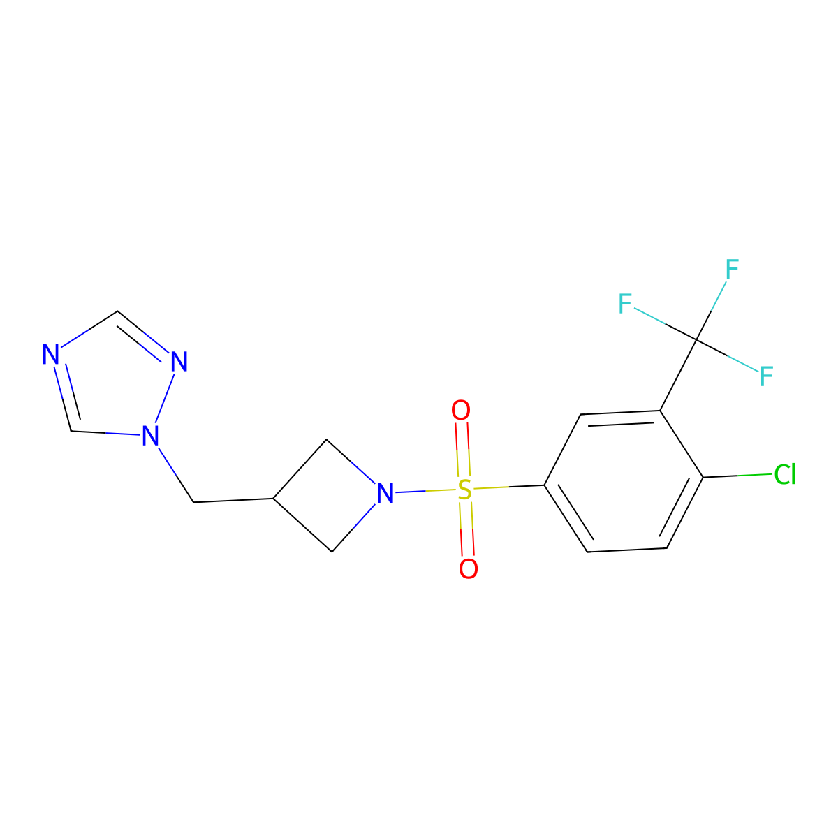 1-({1-[4-chloro-3-(trifluoromethyl)benzenesulfonyl]azetidin-3-yl}methyl)-1H-1,2,4-triazole molecular structure, CAS 2319836-48-9