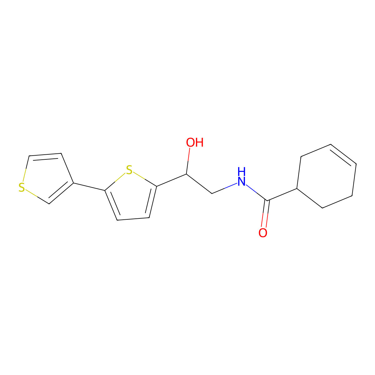 N-(2-([2,3'-bithiophen]-5-yl)-2-hydroxyethyl)cyclohex-3-ene-1-carboxamide molecular structure, CAS 2319836-51-4