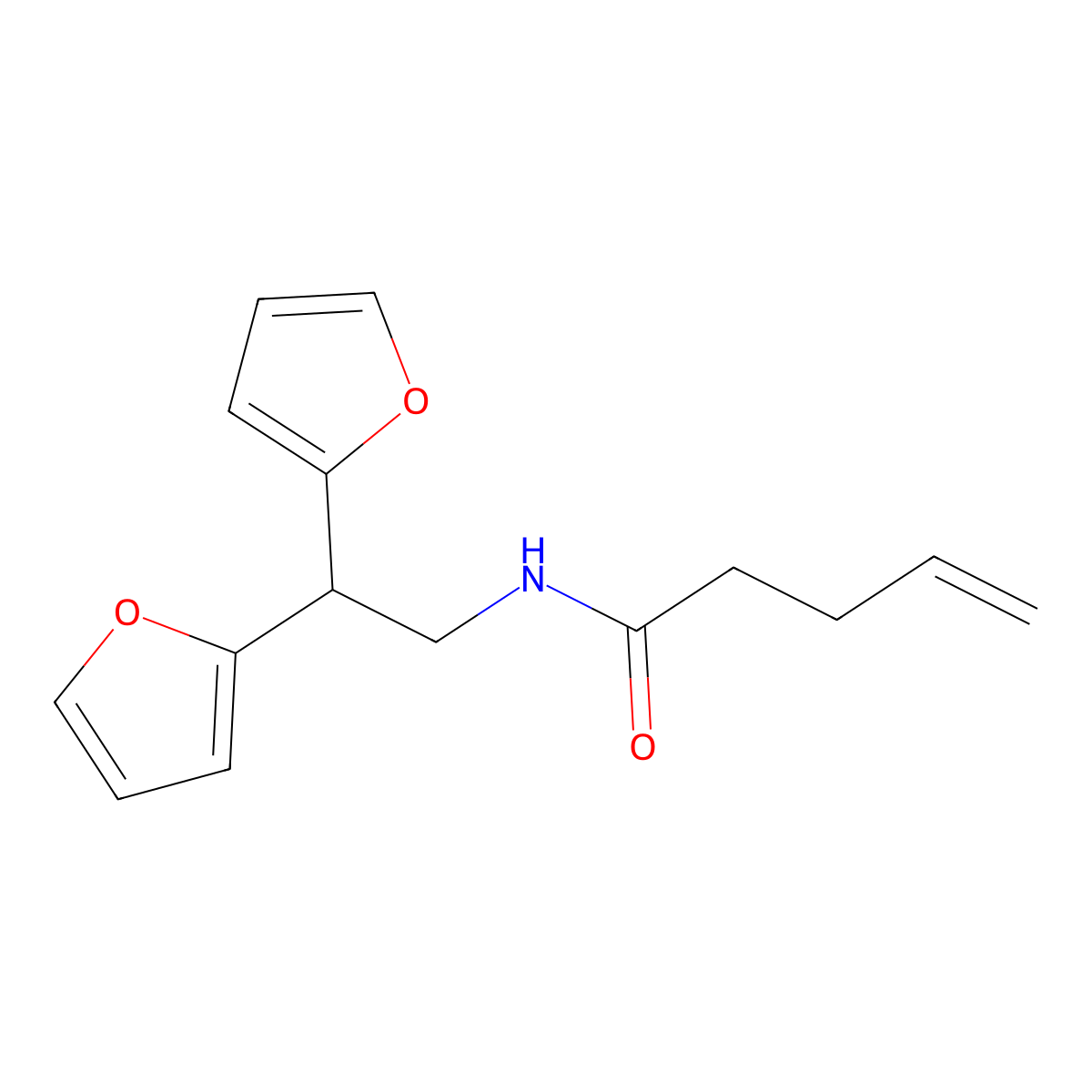N-[2,2-bis(furan-2-yl)ethyl]pent-4-enamide molecular structure, CAS 2319836-98-9
