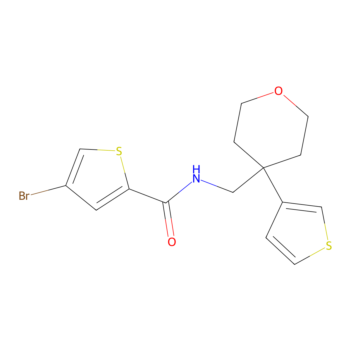 4-bromo-N-{[4-(thiophen-3-yl)oxan-4-yl]methyl}thiophene-2-carboxamide molecular structure, CAS 2319837-06-2