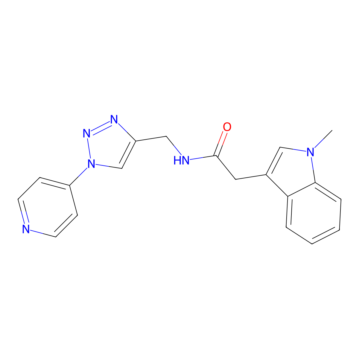 2-(1-methyl-1H-indol-3-yl)-N-((1-(pyridin-4-yl)-1H-1,2,3-triazol-4-yl)methyl)acetamide molecular structure, CAS 2319837-37-9