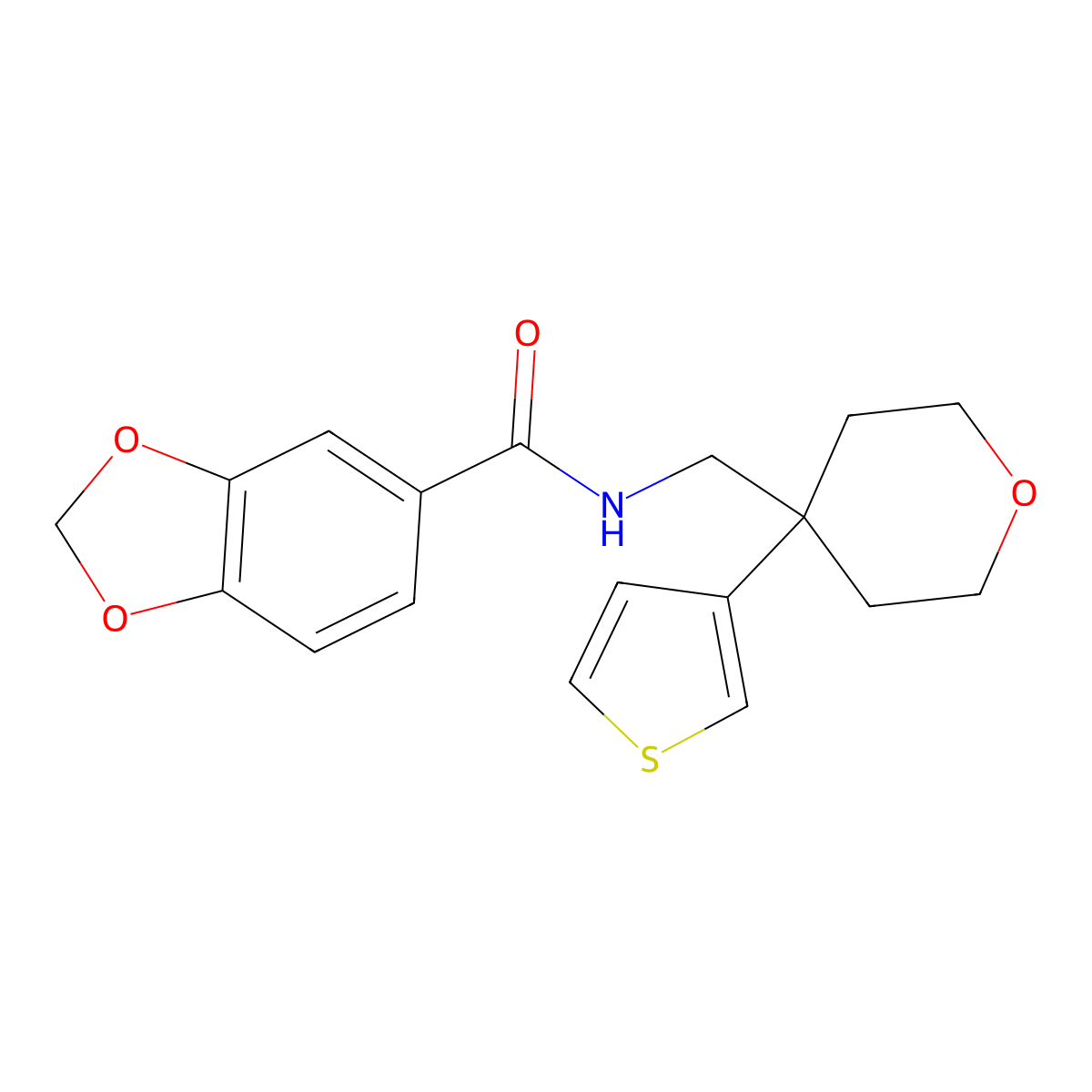N-{[4-(thiophen-3-yl)oxan-4-yl]methyl}-2H-1,3-benzodioxole-5-carboxamide molecular structure, CAS 2319837-54-0