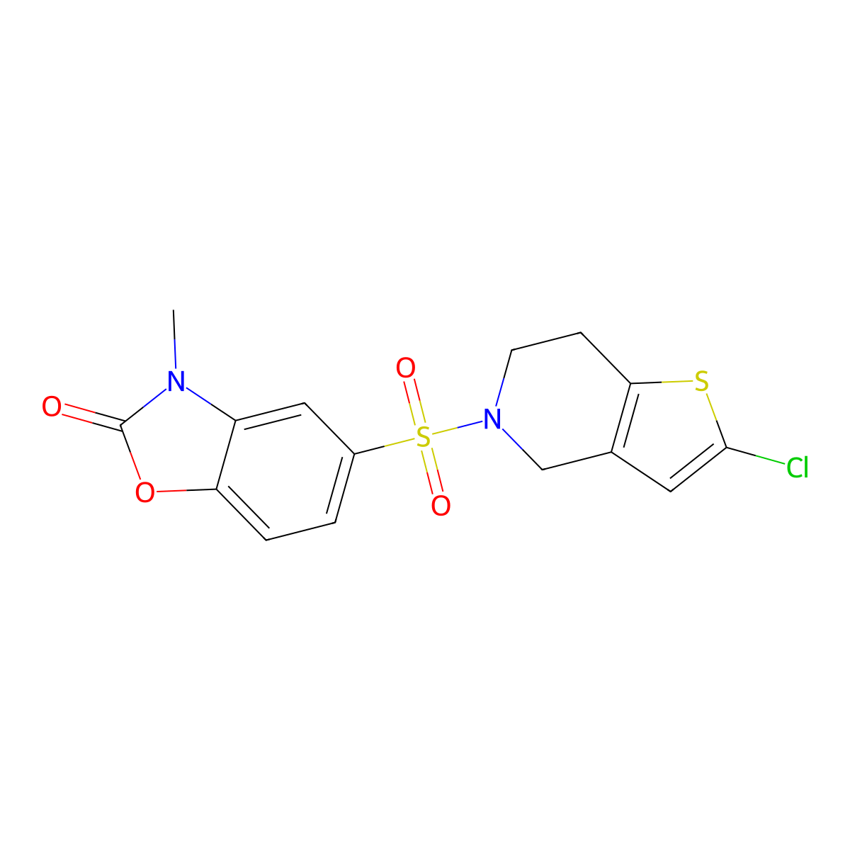 5-({2-chloro-4H,5H,6H,7H-thieno[3,2-c]pyridin-5-yl}sulfonyl)-3-methyl-2,3-dihydro-1,3-benzoxazol-2-one molecular structure, CAS 2319837-61-9