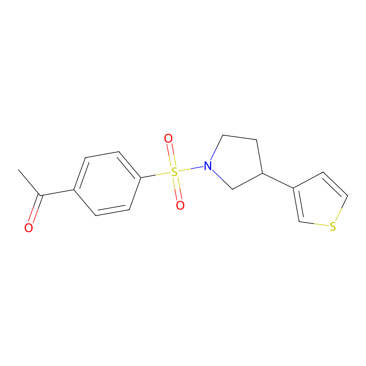 1-(4-{[3-(Thiophen-3-yl)pyrrolidin-1-yl]sulfonyl}phenyl)ethan-1-one molecular structure, CAS 2319837-72-2