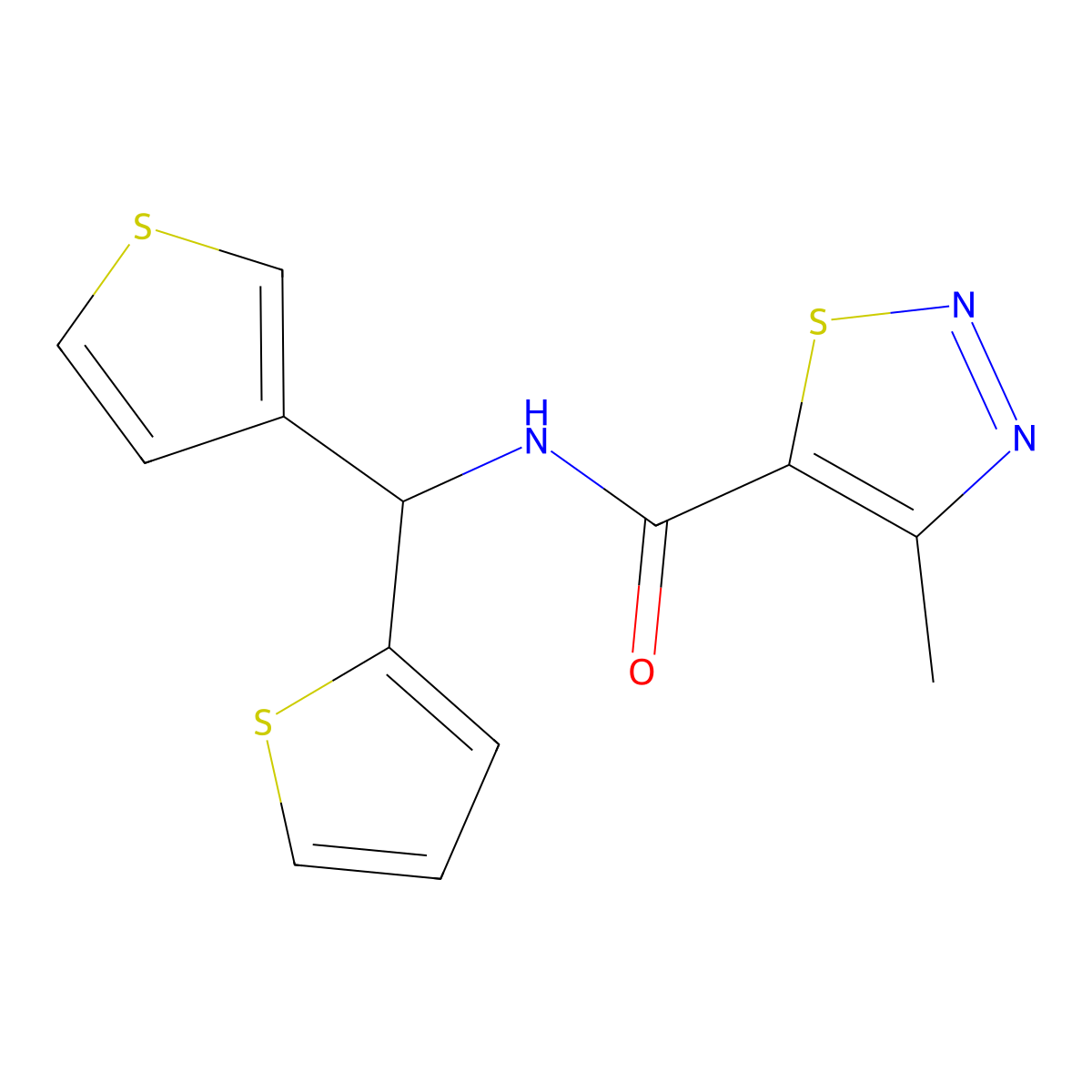 4-methyl-N-(thiophen-2-yl(thiophen-3-yl)methyl)-1,2,3-thiadiazole-5-carboxamide molecular structure, CAS 2319837-84-6