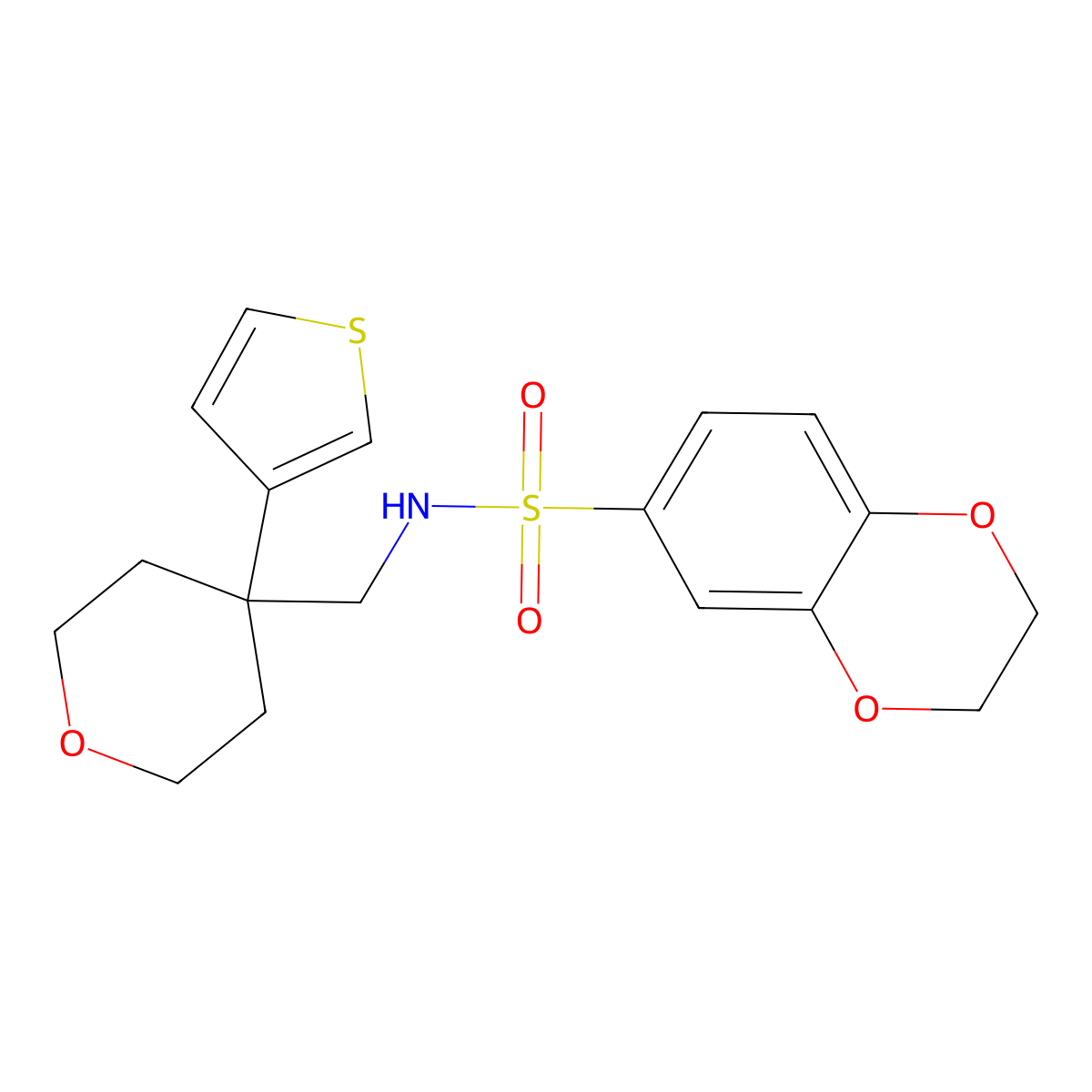 N-{[4-(thiophen-3-yl)oxan-4-yl]methyl}-2,3-dihydro-1,4-benzodioxine-6-sulfonamide molecular structure, CAS 2319838-10-1