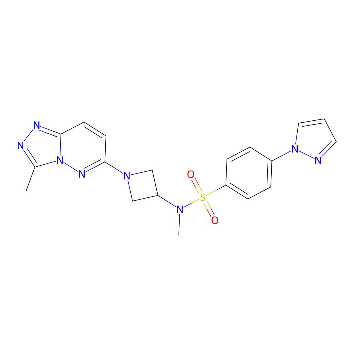 N-methyl-N-(1-{3-methyl-[1,2,4]triazolo[4,3-b]pyridazin-6-yl}azetidin-3-yl)-4-(1H-pyrazol-1-yl)benzene-1-sulfonamide molecular structure, CAS 2319838-54-3
