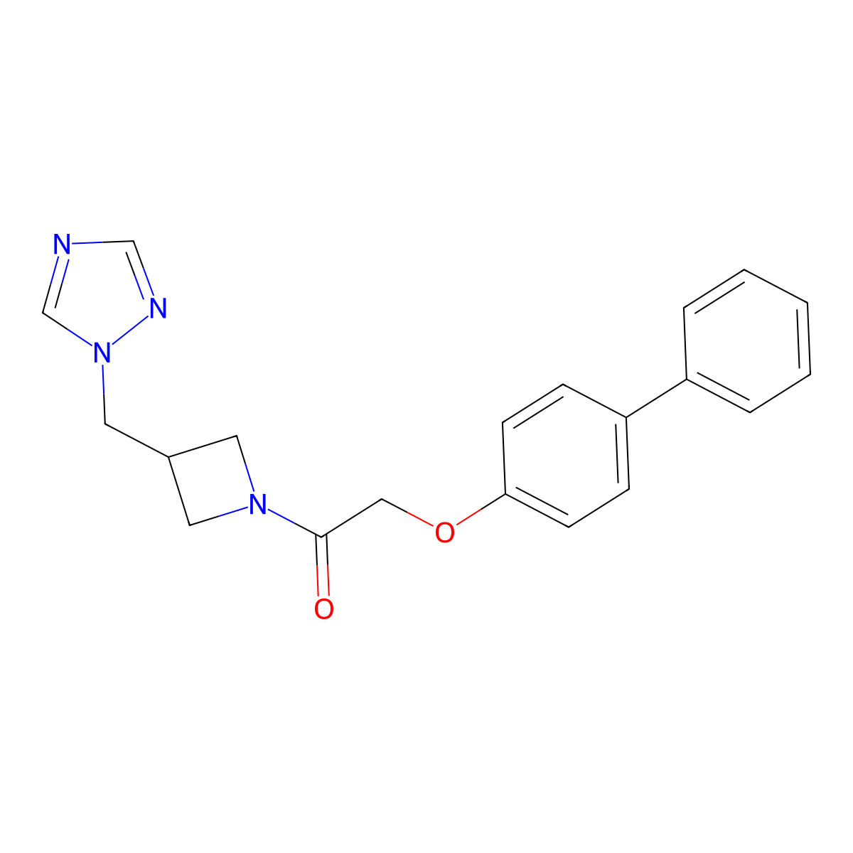 2-{[1,1'-biphenyl]-4-yloxy}-1-{3-[(1H-1,2,4-triazol-1-yl)methyl]azetidin-1-yl}ethan-1-one molecular structure, CAS 2319838-71-4