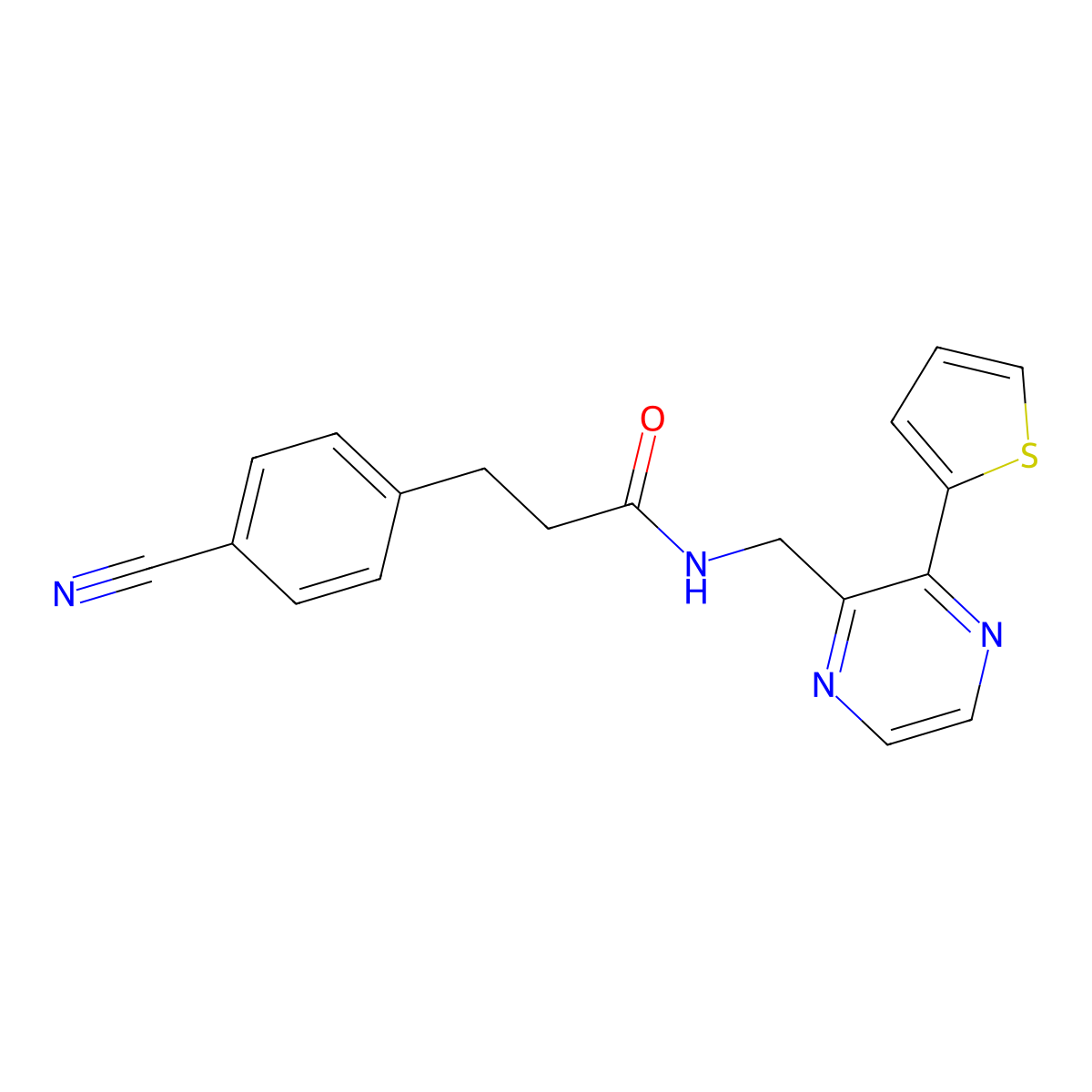3-(4-cyanophenyl)-N-((3-(thiophen-2-yl)pyrazin-2-yl)methyl)propanamide molecular structure, CAS 2319838-75-8
