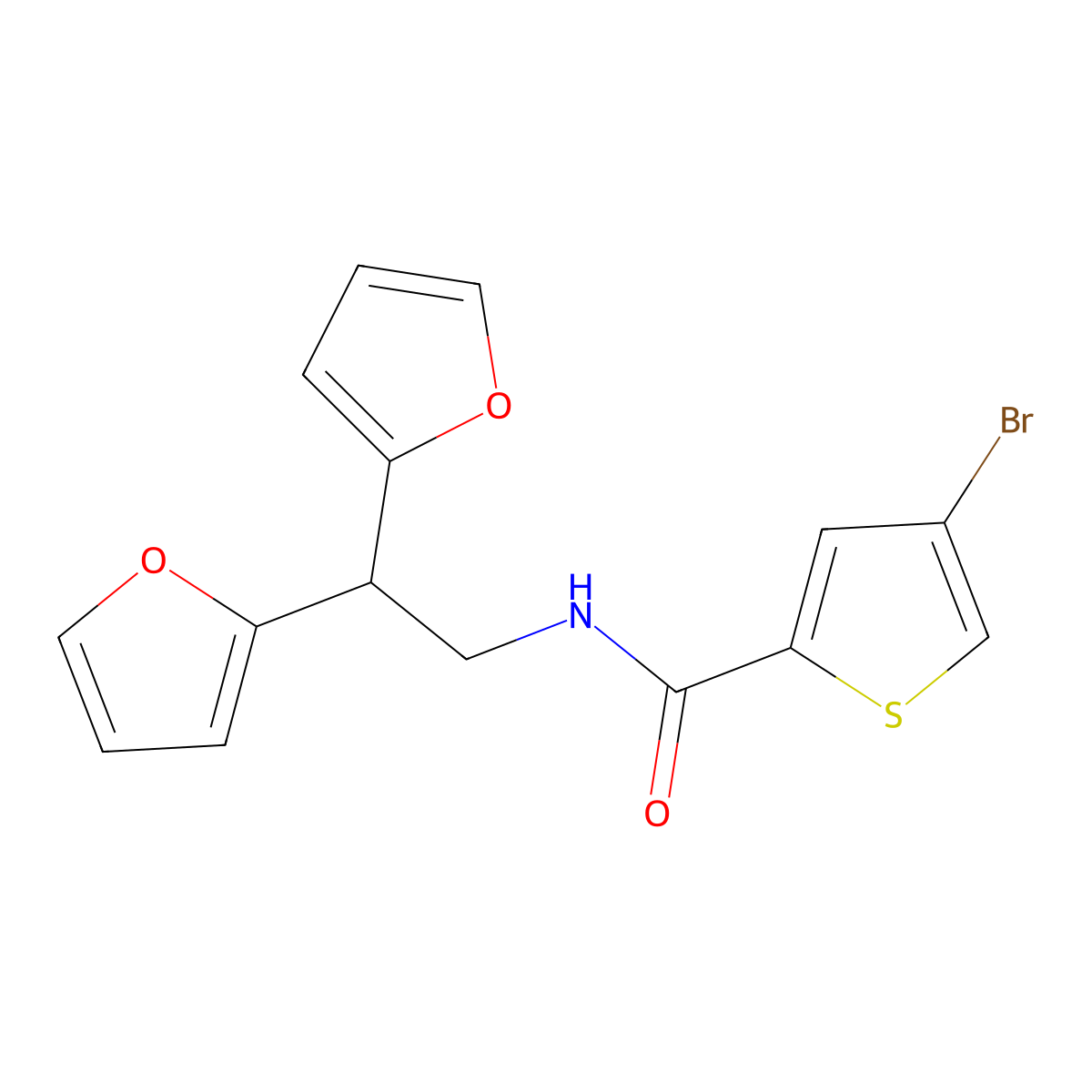 N-[2,2-bis(furan-2-yl)ethyl]-4-bromothiophene-2-carboxamide molecular structure, CAS 2319838-80-5