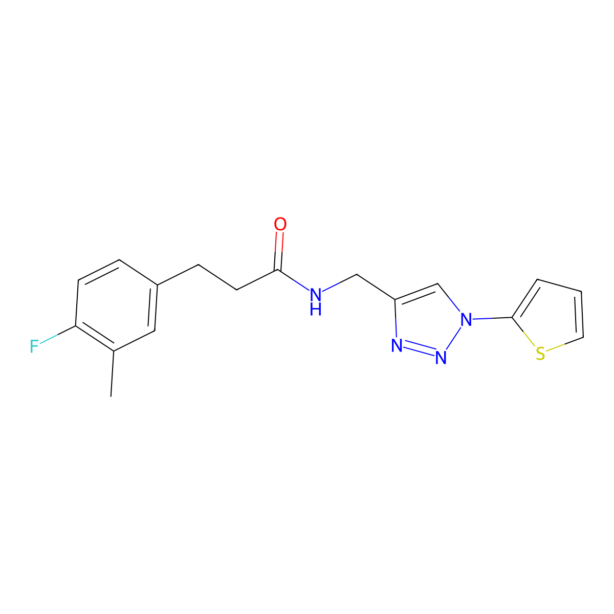 3-(4-fluoro-3-methylphenyl)-N-{[1-(thiophen-2-yl)-1H-1,2,3-triazol-4-yl]methyl}propanamide molecular structure, CAS 2319839-33-1