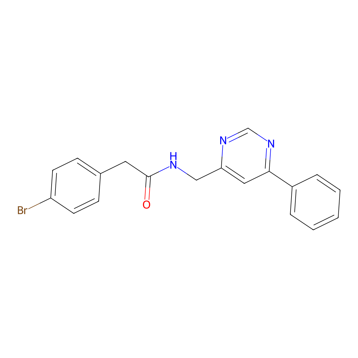 2-(4-bromophenyl)-N-[(6-phenylpyrimidin-4-yl)methyl]acetamide molecular structure, CAS 2319839-38-6