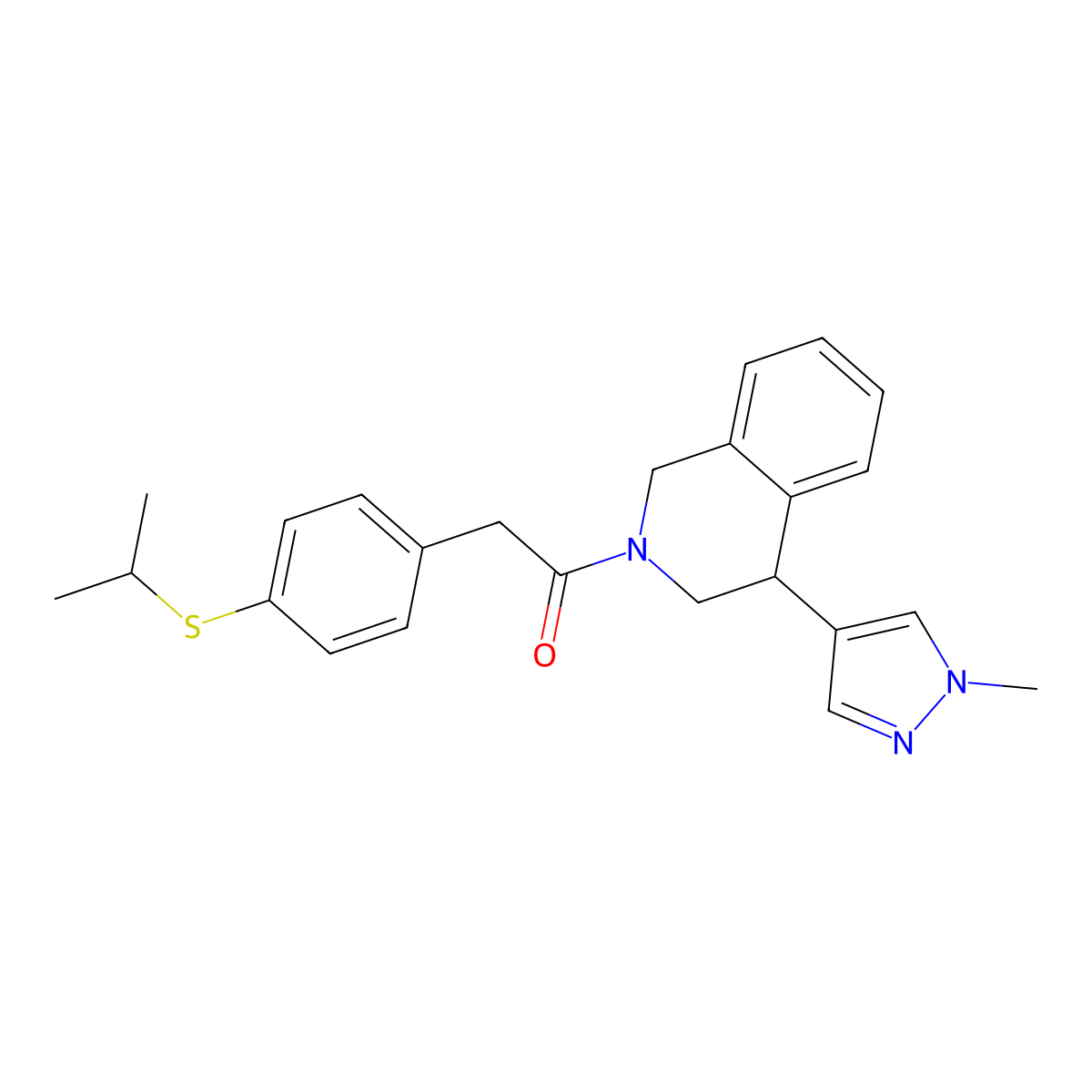 2-(4-(isopropylthio)phenyl)-1-(4-(1-methyl-1H-pyrazol-4-yl)-3,4-dihydroisoquinolin-2(1H)-yl)ethanone molecular structure, CAS 2319839-82-0