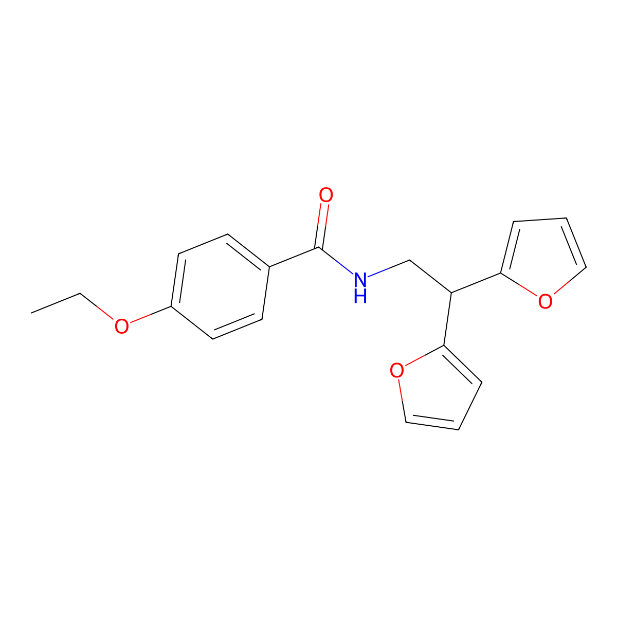 N-[2,2-bis(furan-2-yl)ethyl]-4-ethoxybenzamide molecular structure, CAS 2319839-96-6