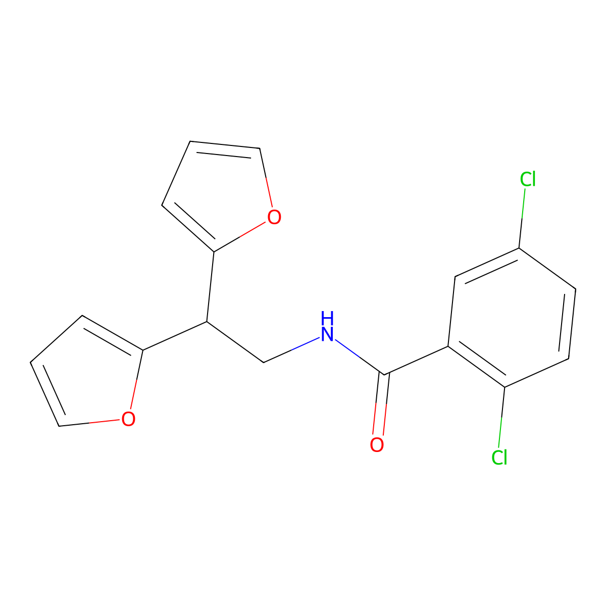 N-[2,2-bis(furan-2-yl)ethyl]-2,5-dichlorobenzamide molecular structure, CAS 2319840-35-0