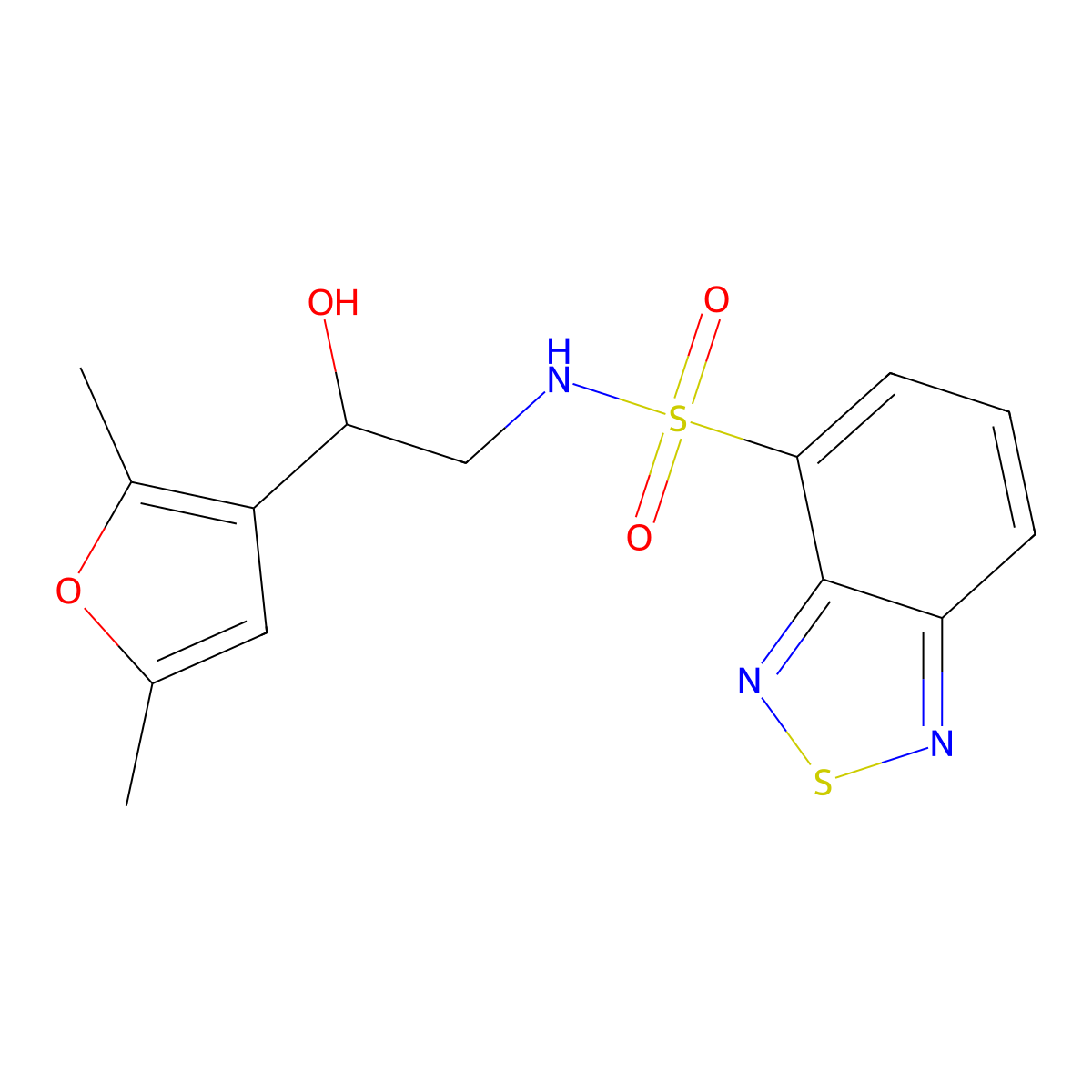 N-[2-(2,5-dimethylfuran-3-yl)-2-hydroxyethyl]-2,1,3-benzothiadiazole-4-sulfonamide molecular structure, CAS 2319840-64-5