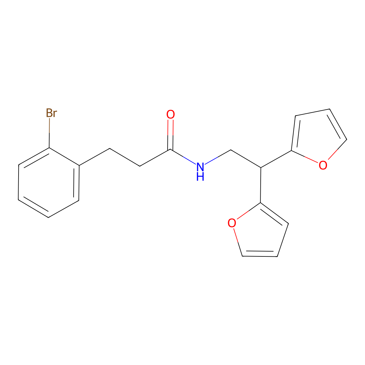 N-[2,2-bis(furan-2-yl)ethyl]-3-(2-bromophenyl)propanamide molecular structure, CAS 2319840-76-9