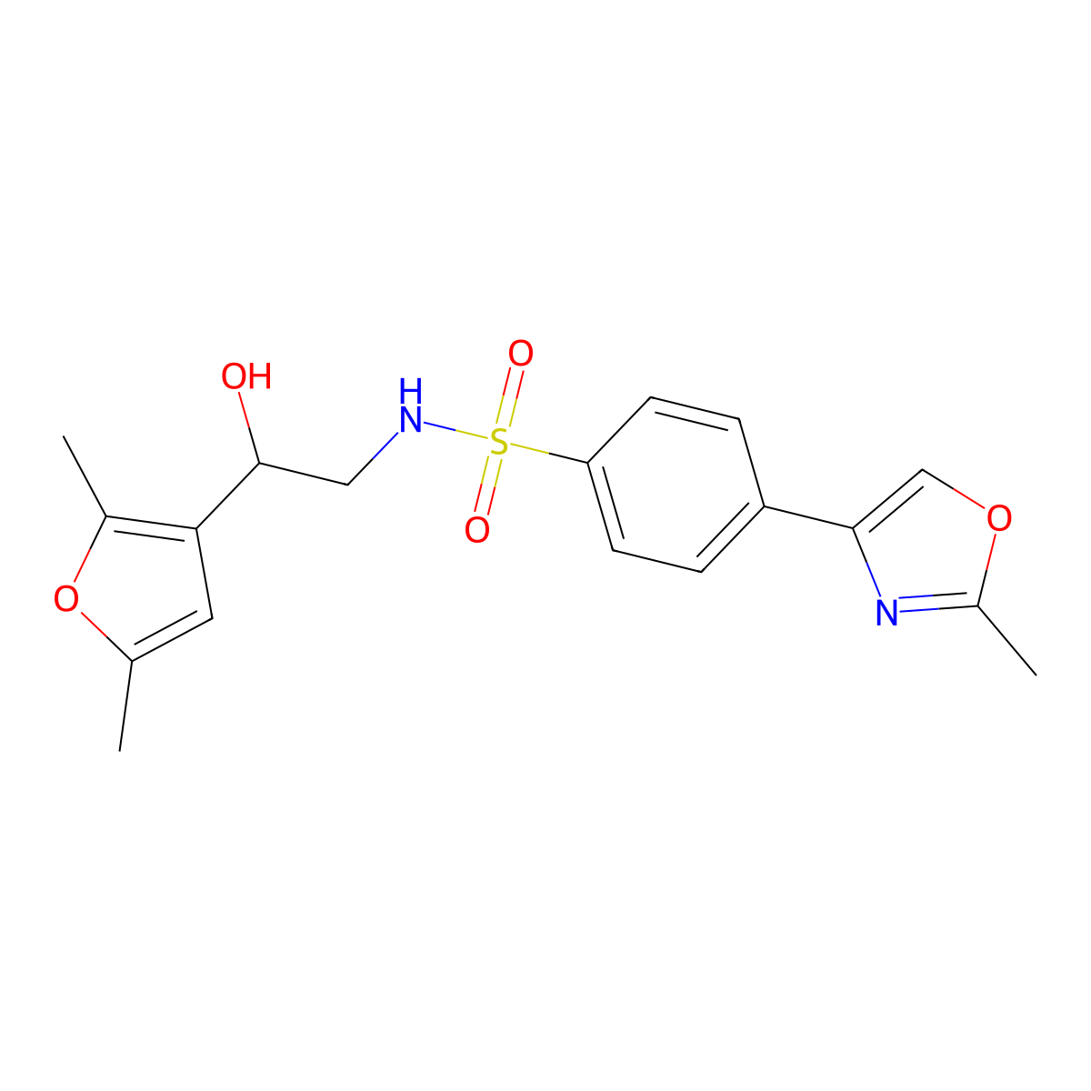 N-[2-(2,5-dimethylfuran-3-yl)-2-hydroxyethyl]-4-(2-methyl-1,3-oxazol-4-yl)benzene-1-sulfonamide molecular structure, CAS 2319840-84-9