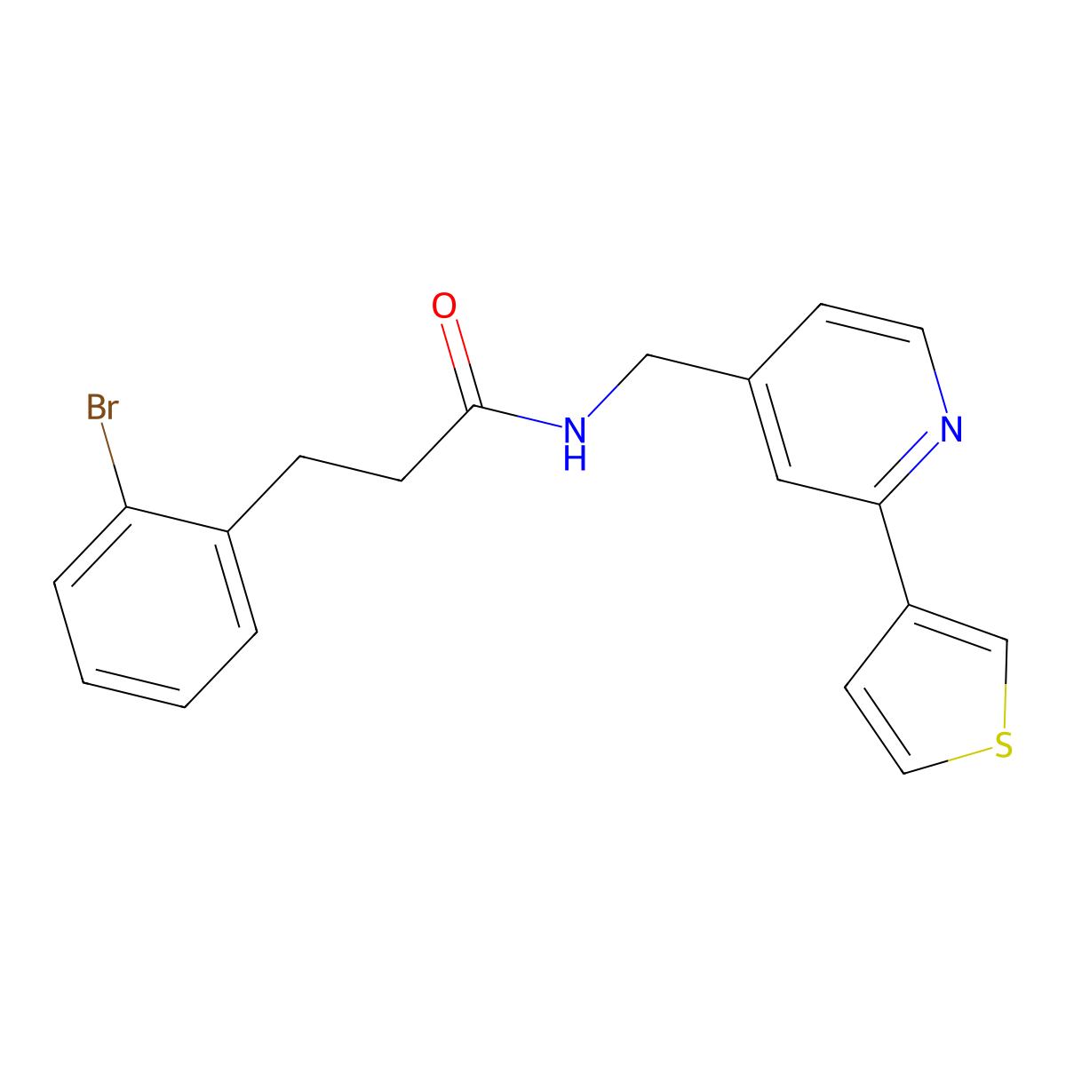 3-(2-bromophenyl)-N-((2-(thiophen-3-yl)pyridin-4-yl)methyl)propanamide molecular structure, CAS 2319841-03-5