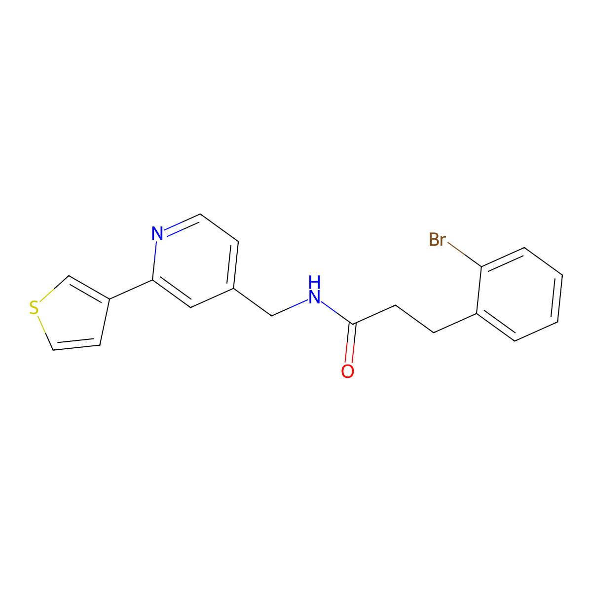 3-(2-bromophenyl)-N-((2-(thiophen-3-yl)pyridin-4-yl)methyl)propanamide molecular structure, CAS 2319841-03-5
