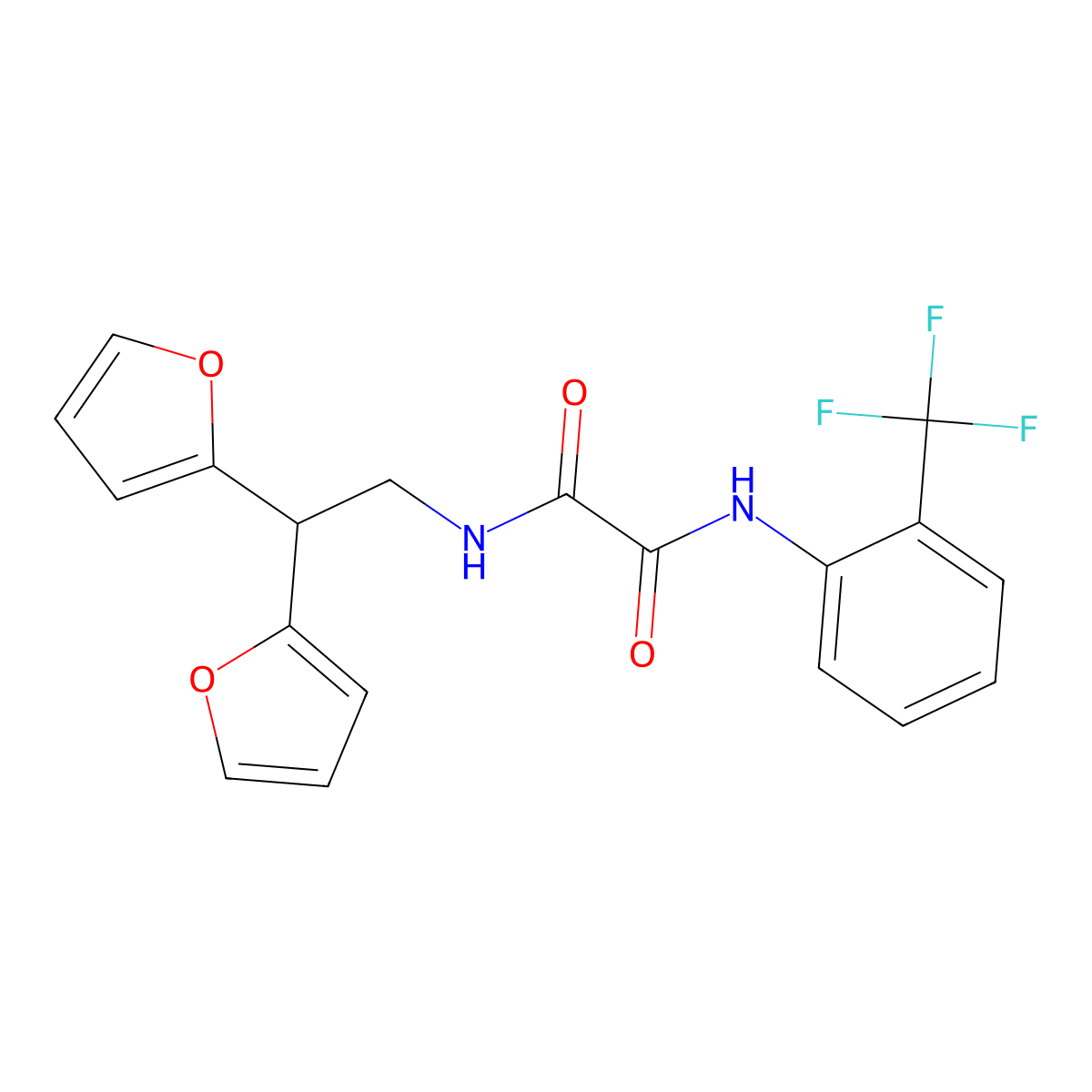 N1-(2,2-di(furan-2-yl)ethyl)-N2-(2-(trifluoromethyl)phenyl)oxalamide molecular structure, CAS 2319841-49-9