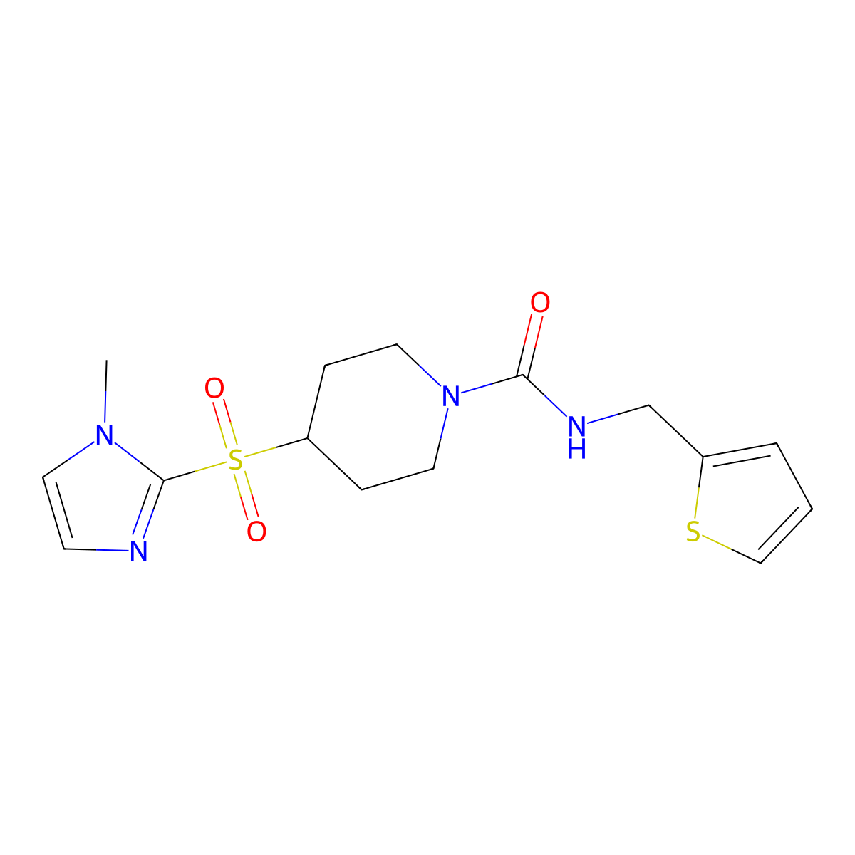 4-((1-methyl-1H-imidazol-2-yl)sulfonyl)-N-(thiophen-2-ylmethyl)piperidine-1-carboxamide molecular structure, CAS 2319845-51-5