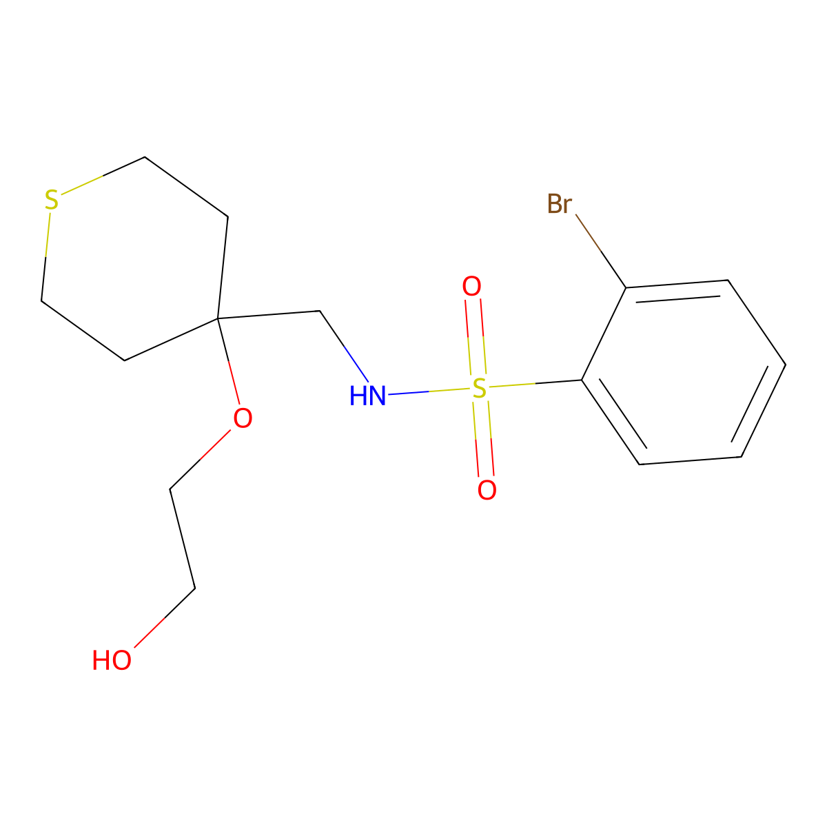 2-bromo-N-{[4-(2-hydroxyethoxy)thian-4-yl]methyl}benzene-1-sulfonamide molecular structure, CAS 2319845-83-3