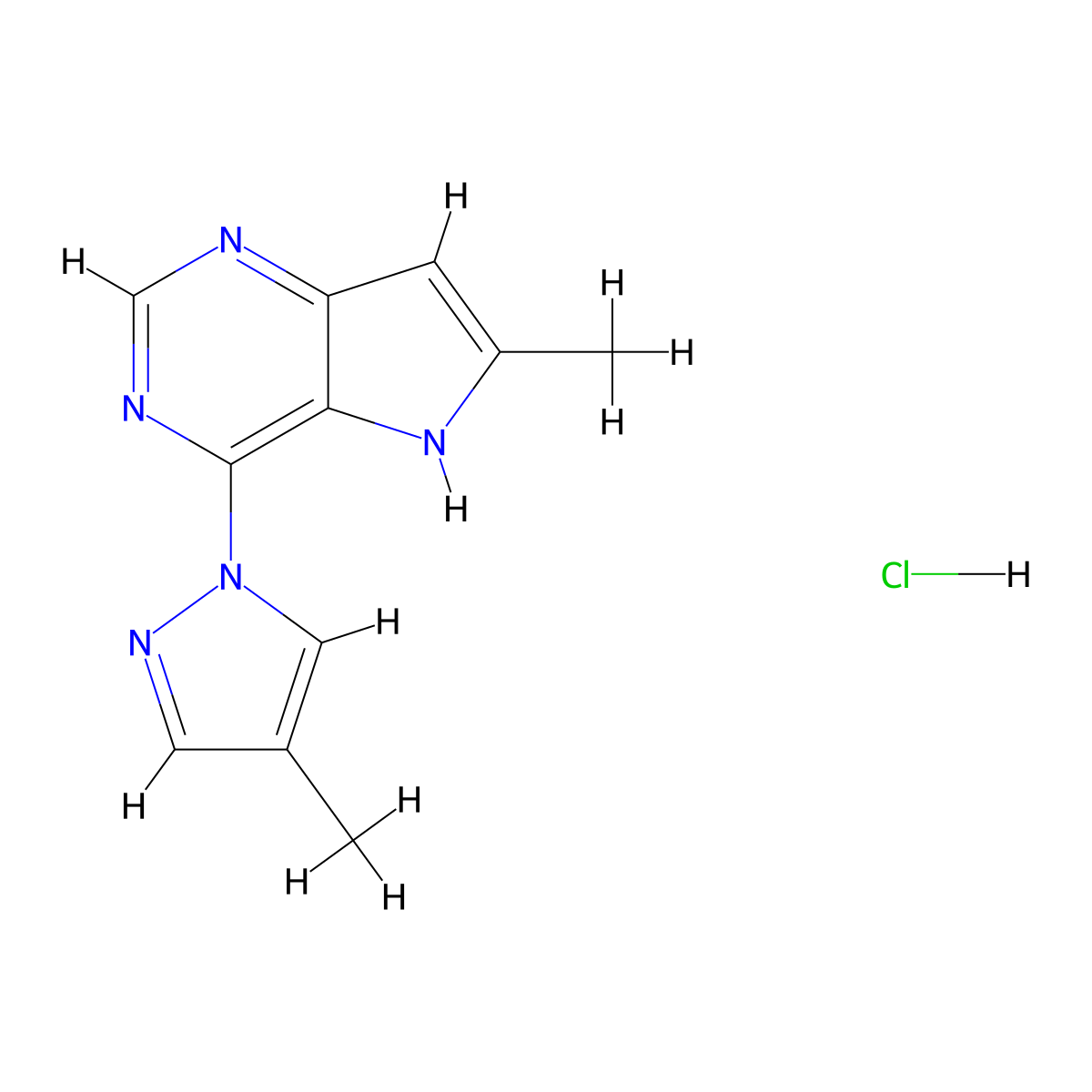 4-methyl-1-{6-methyl-5H-pyrrolo[3,2-d]pyrimidin-4-yl}-1H-pyrazole hydrochloride molecular structure, CAS 2319846-00-7