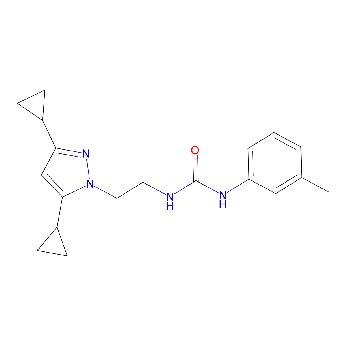 1-(2-(3,5-dicyclopropyl-1H-pyrazol-1-yl)ethyl)-3-(m-tolyl)urea molecular structure, CAS 2319846-12-1