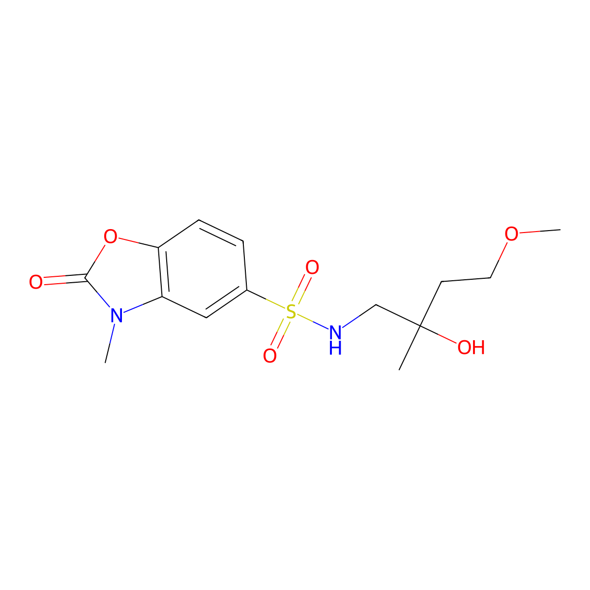 N-(2-hydroxy-4-methoxy-2-methylbutyl)-3-methyl-2-oxo-2,3-dihydro-1,3-benzoxazole-5-sulfonamide molecular structure, CAS 2319846-31-4