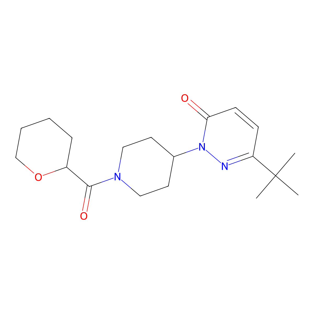 6-Tert-butyl-2-[1-(oxane-2-carbonyl)piperidin-4-yl]-2,3-dihydropyridazin-3-one molecular structure, CAS 2319846-61-0
