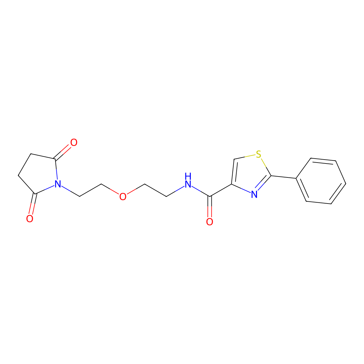 N-{2-[2-(2,5-dioxopyrrolidin-1-yl)ethoxy]ethyl}-2-phenyl-1,3-thiazole-4-carboxamide molecular structure, CAS 2319846-86-9