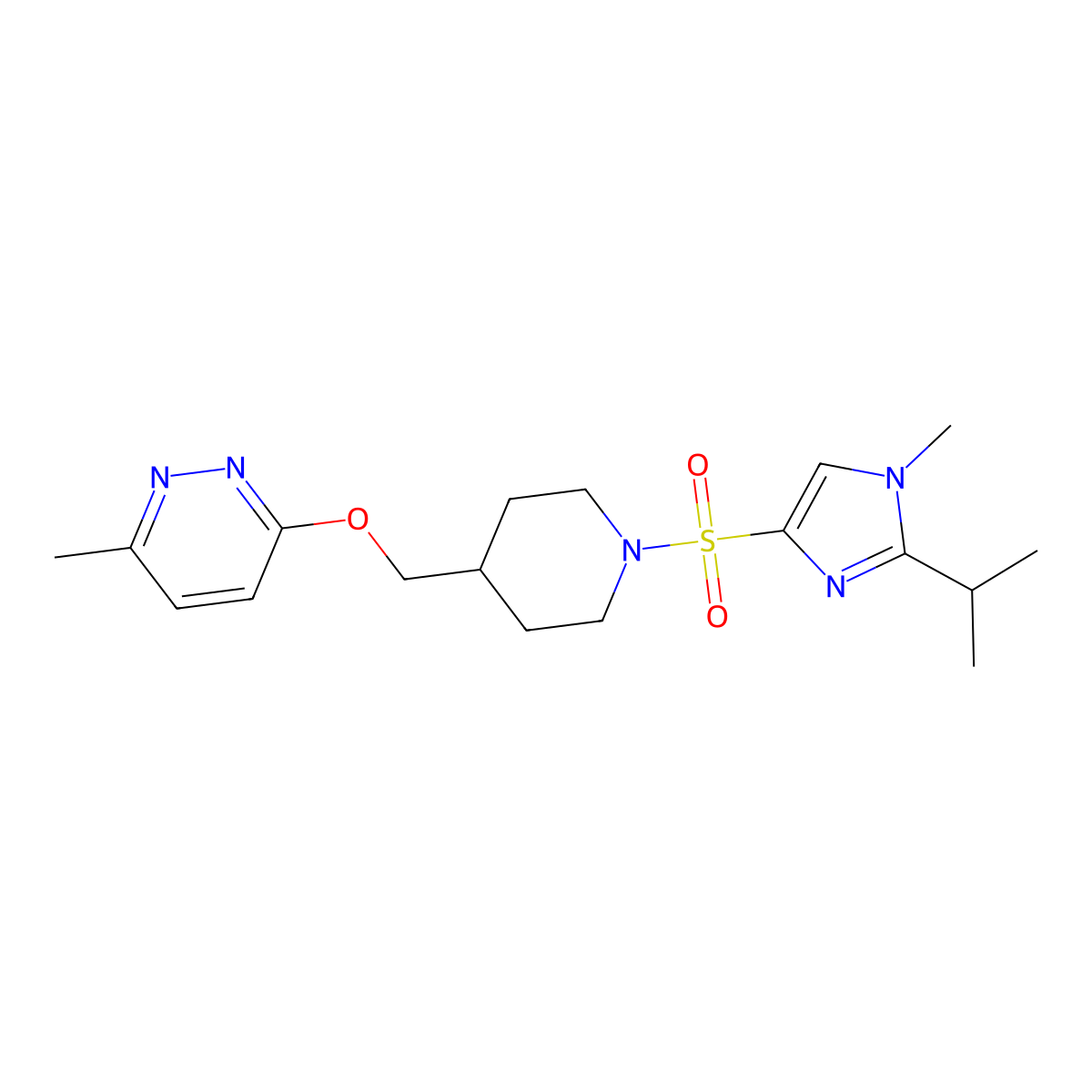 3-methyl-6-[(1-{[1-methyl-2-(propan-2-yl)-1H-imidazol-4-yl]sulfonyl}piperidin-4-yl)methoxy]pyridazine molecular structure, CAS 2319846-88-1
