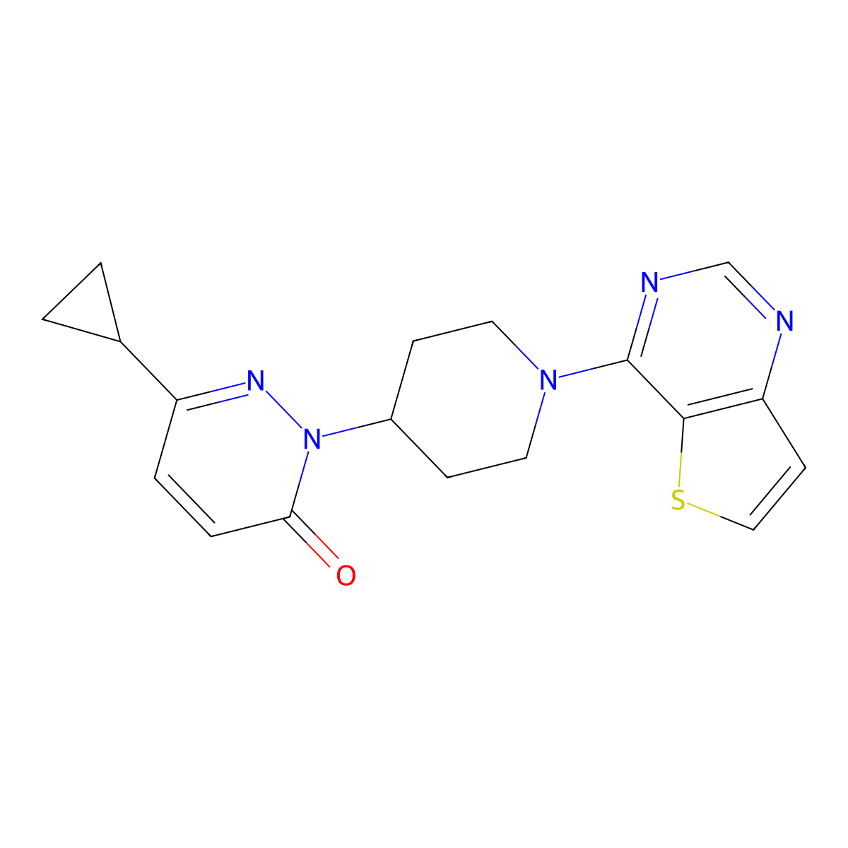 6-Cyclopropyl-2-(1-{thieno[3,2-d]pyrimidin-4-yl}piperidin-4-yl)-2,3-dihydropyridazin-3-one molecular structure, CAS 2319847-01-1