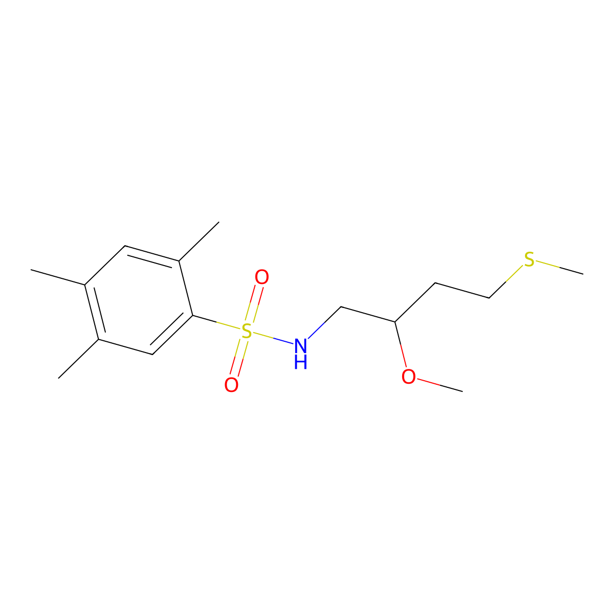 N-[2-methoxy-4-(methylsulfanyl)butyl]-2,4,5-trimethylbenzene-1-sulfonamide molecular structure, CAS 2319847-51-1