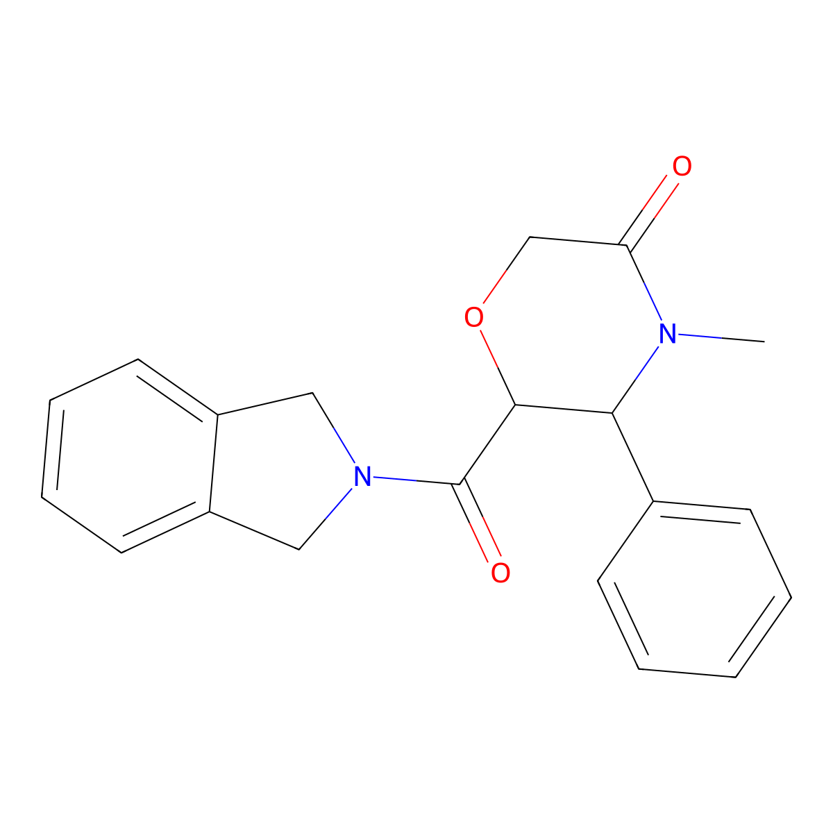 6-(2,3-dihydro-1H-isoindole-2-carbonyl)-4-methyl-5-phenylmorpholin-3-one molecular structure, CAS 2319847-69-1