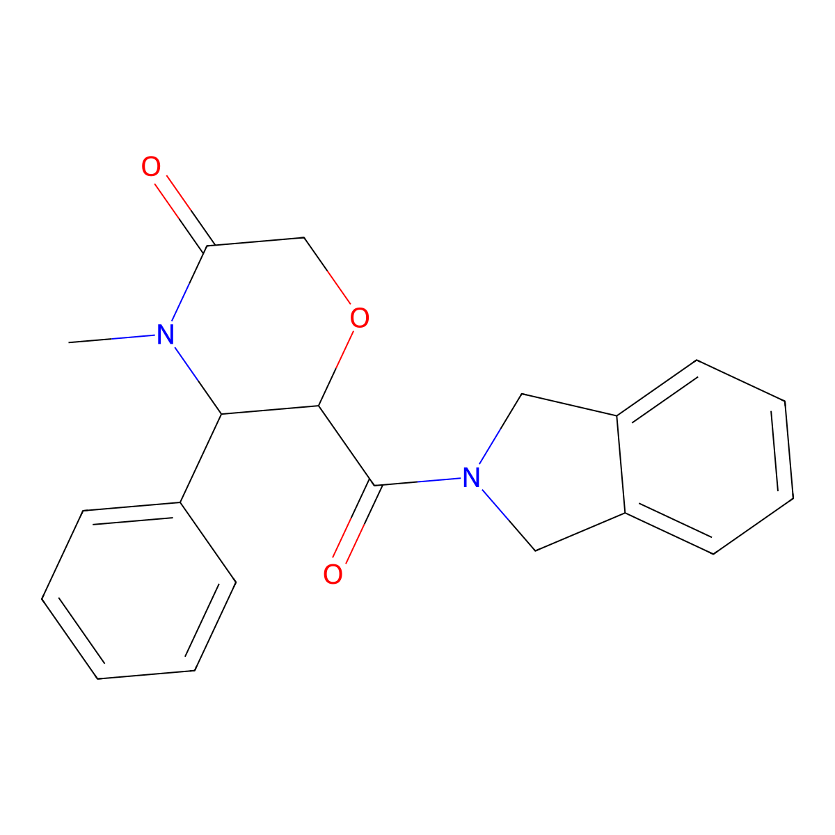 6-(2,3-dihydro-1H-isoindole-2-carbonyl)-4-methyl-5-phenylmorpholin-3-one molecular structure, CAS 2319847-69-1