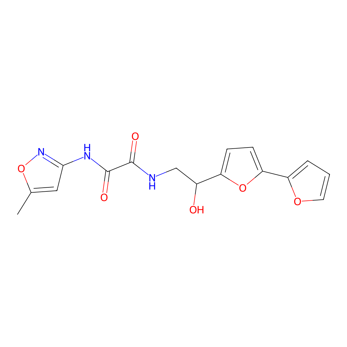 N-(2-{[2,2'-bifuran]-5-yl}-2-hydroxyethyl)-N'-(5-methyl-1,2-oxazol-3-yl)ethanediamide molecular structure, CAS 2319847-80-6