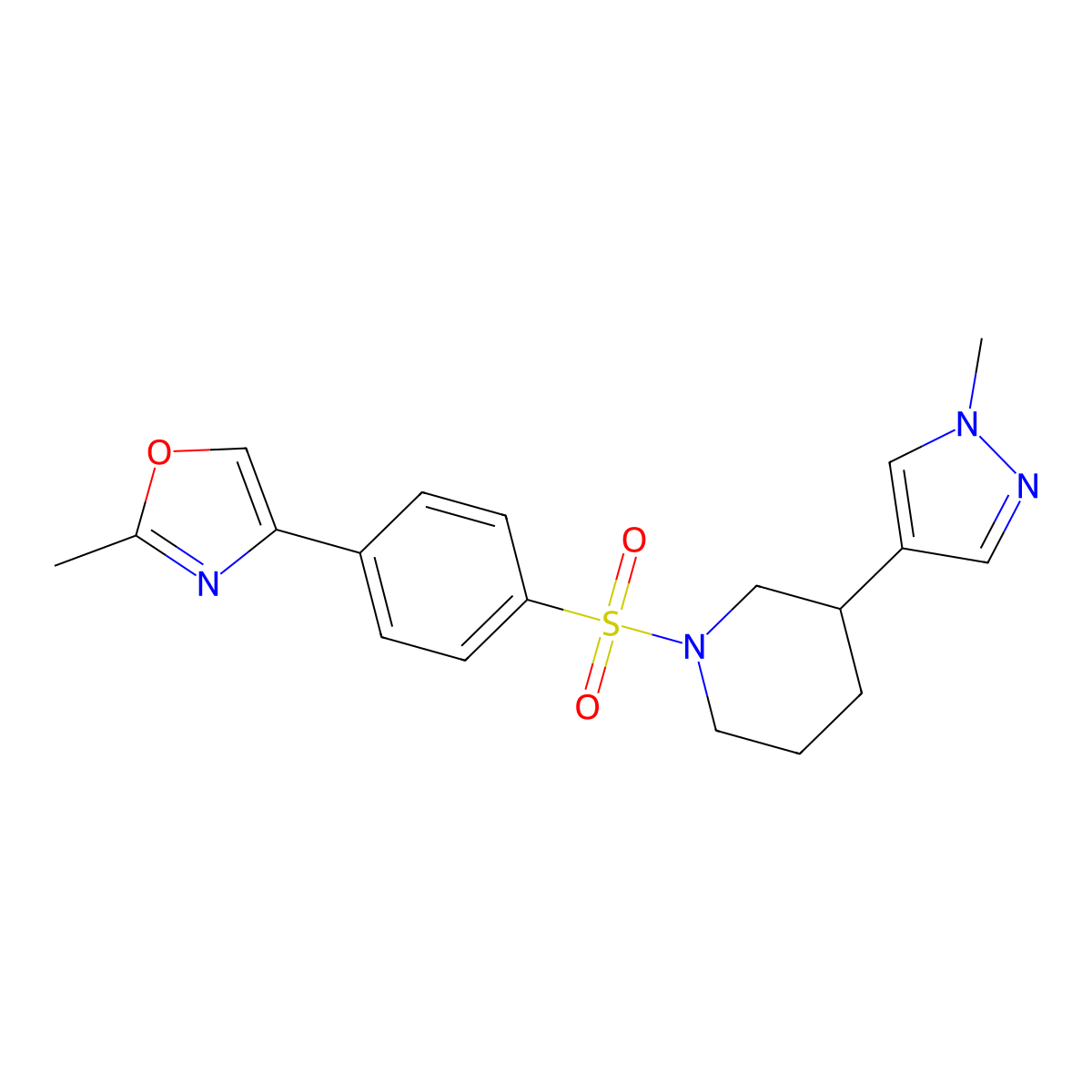 1-[4-(2-methyl-1,3-oxazol-4-yl)benzenesulfonyl]-3-(1-methyl-1H-pyrazol-4-yl)piperidine molecular structure, CAS 2319847-89-5