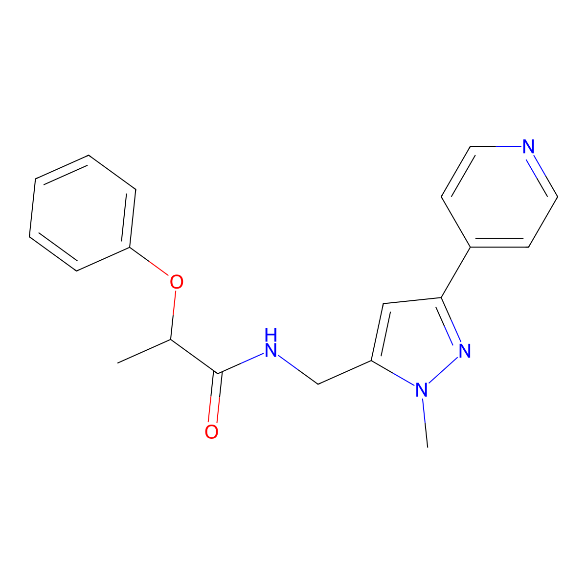 N-{[1-methyl-3-(pyridin-4-yl)-1H-pyrazol-5-yl]methyl}-2-phenoxypropanamide molecular structure, CAS 2319848-16-1
