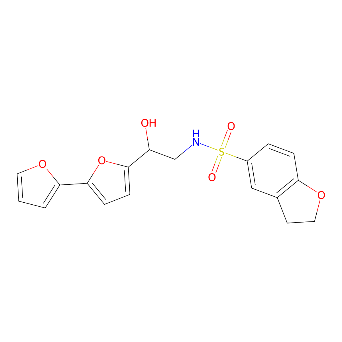 N-(2-{[2,2'-bifuran]-5-yl}-2-hydroxyethyl)-2,3-dihydro-1-benzofuran-5-sulfonamide molecular structure, CAS 2319848-68-3