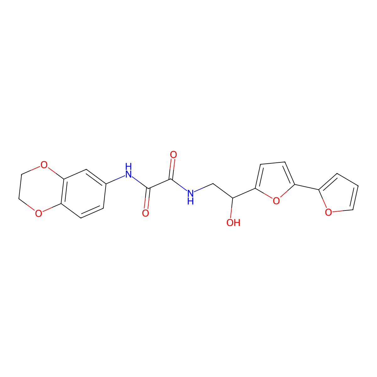 N-(2-{[2,2'-bifuran]-5-yl}-2-hydroxyethyl)-N'-(2,3-dihydro-1,4-benzodioxin-6-yl)ethanediamide molecular structure, CAS 2319848-79-6