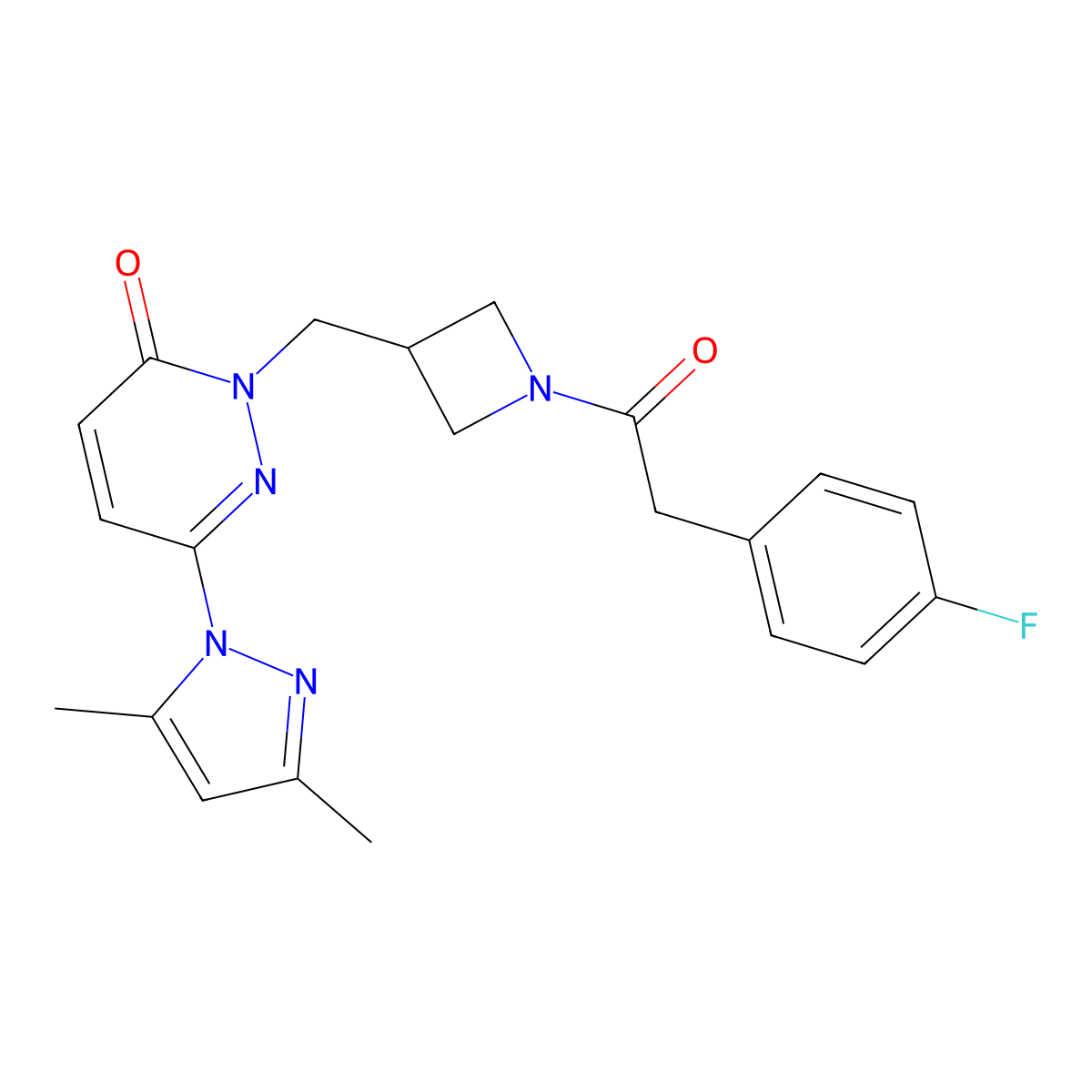 6-(3,5-dimethyl-1H-pyrazol-1-yl)-2-({1-[2-(4-fluorophenyl)acetyl]azetidin-3-yl}methyl)-2,3-dihydropyridazin-3-one molecular structure, CAS 2319849-07-3