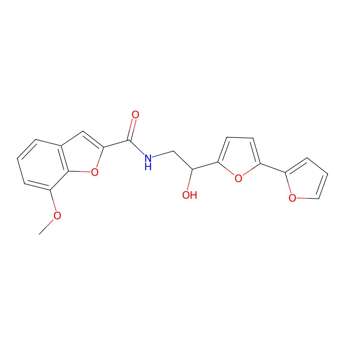 N-(2-{[2,2'-bifuran]-5-yl}-2-hydroxyethyl)-7-methoxy-1-benzofuran-2-carboxamide molecular structure, CAS 2319849-21-1