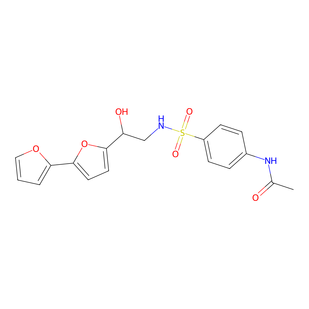 N-{4-[(2-{[2,2'-bifuran]-5-yl}-2-hydroxyethyl)sulfamoyl]phenyl}acetamide molecular structure, CAS 2319849-32-4
