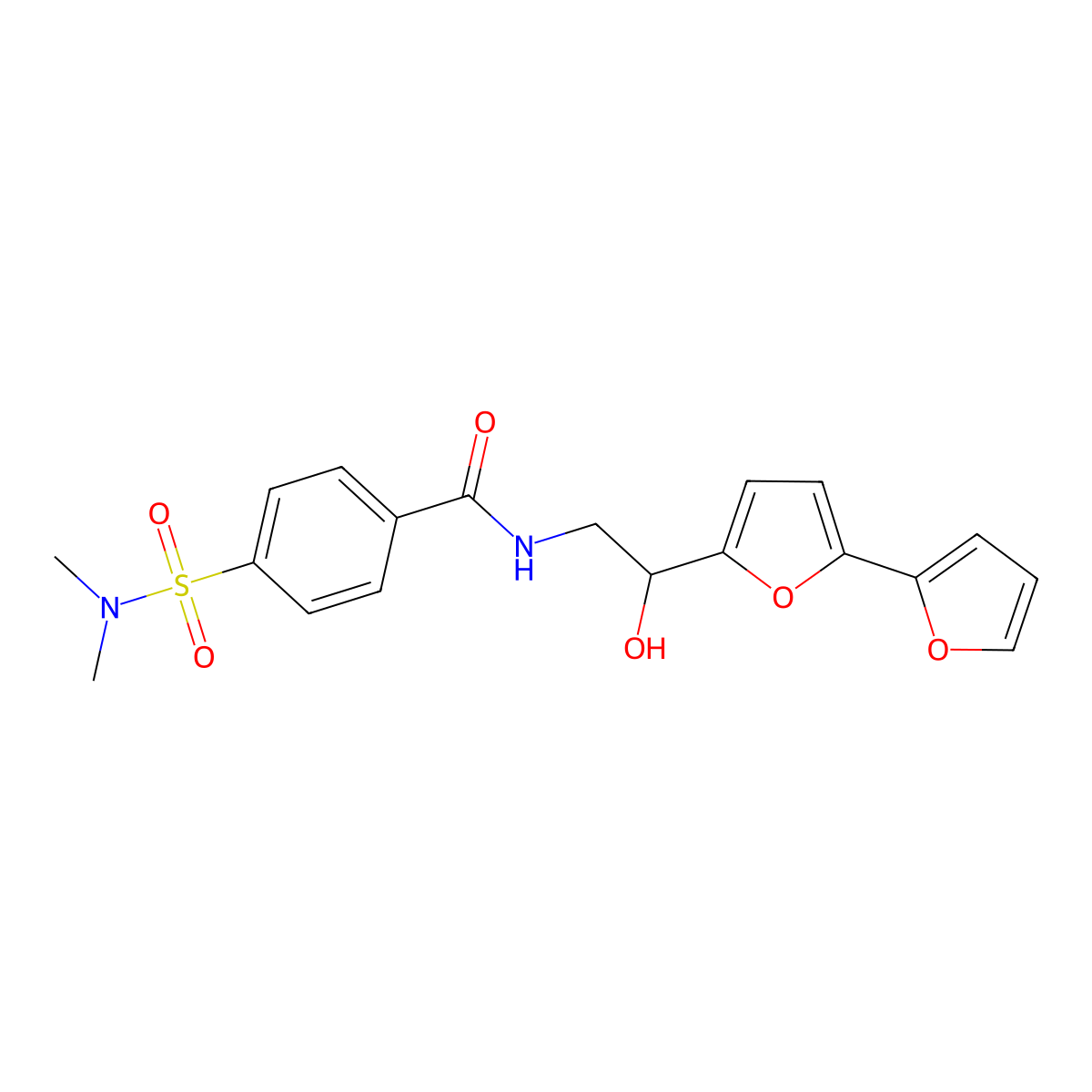 N-(2-{[2,2'-bifuran]-5-yl}-2-hydroxyethyl)-4-(dimethylsulfamoyl)benzamide molecular structure, CAS 2319849-40-4