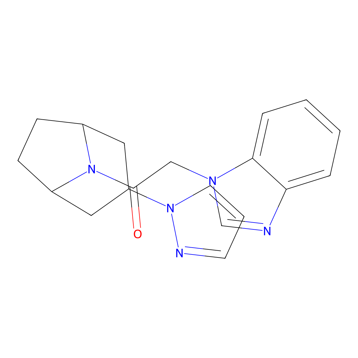 1-((1R,5S)-3-(1H-pyrazol-1-yl)-8-azabicyclo[3.2.1]octan-8-yl)-2-(1H-benzo[d]imidazol-1-yl)ethan-1-one molecular structure, CAS 2319849-44-8