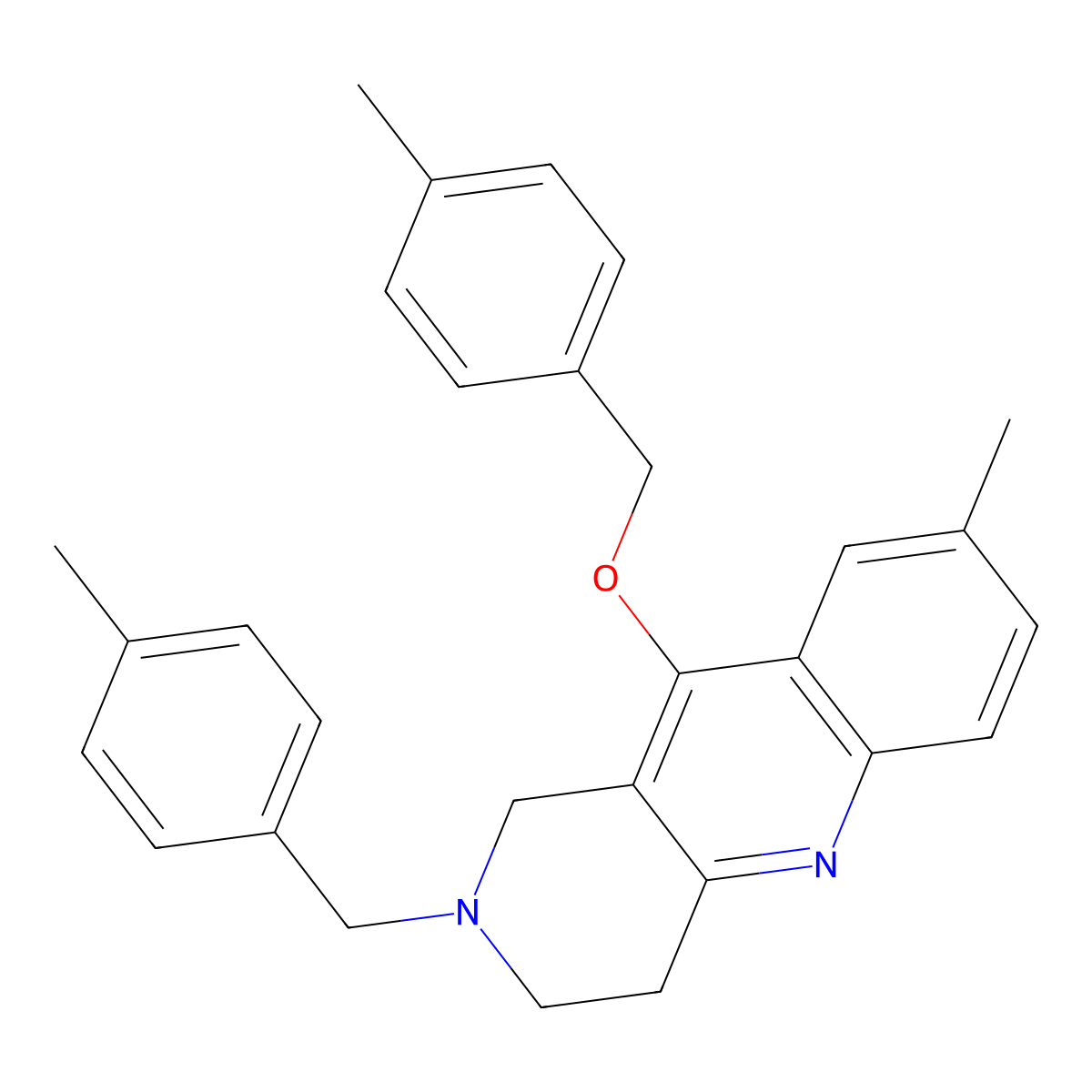 8-methyl-10-[(4-methylphenyl)methoxy]-2-[(4-methylphenyl)methyl]-1H,2H,3H,4H-benzo[b]1,6-naphthyridine molecular structure, CAS 2319849-94-8